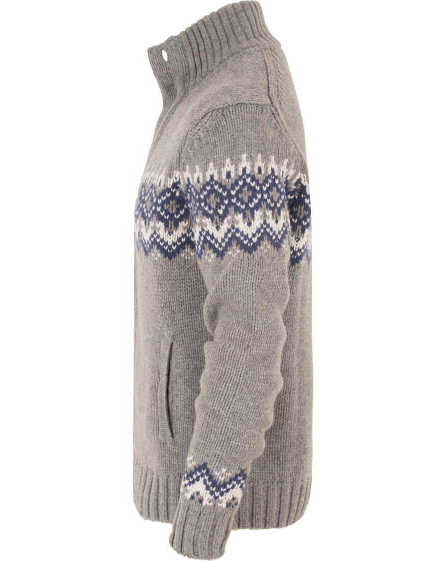 Herre | Gensere | Hackett | Wool/Cashmere Fairisle Button Sweater Light Grey
