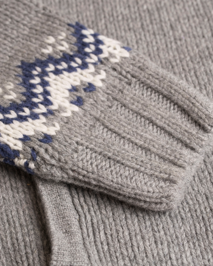Herre | Gensere | Hackett | Wool/Cashmere Fairisle Button Sweater Light Grey