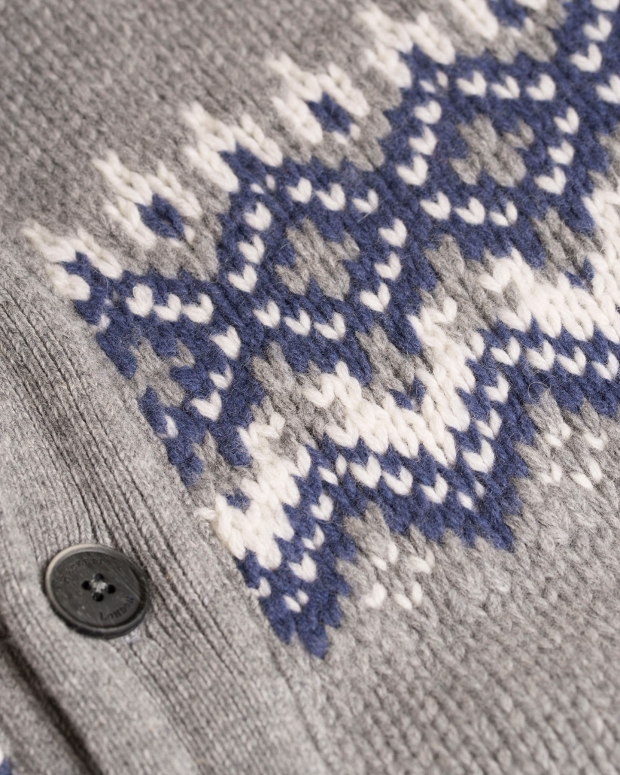 Herre | Gensere | Hackett | Wool/Cashmere Fairisle Button Sweater Light Grey