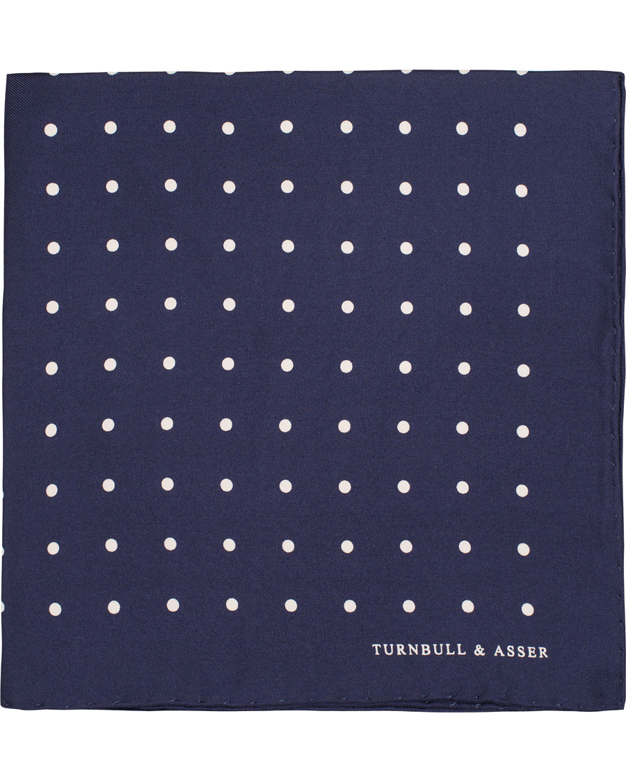 Herre | Turnbull & Asser Silk Dot Handkerchief Navy | Turnbull & Asser | Silk Dot Handkerchief Navy