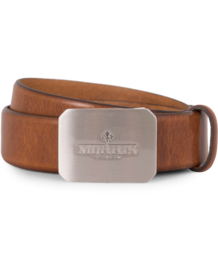 Herre | Morris Plated Logo Leather 3,5 cm Belt Mid Brown | Morris | Plated Logo Leather 3,5 cm Belt Mid Brown