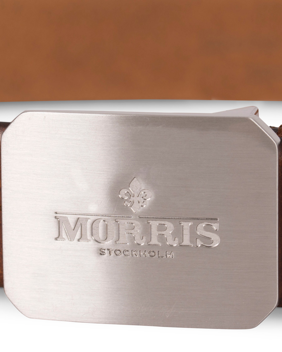Herre | Morris Plated Logo Leather 3,5 cm Belt Mid Brown | Morris | Plated Logo Leather 3,5 cm Belt Mid Brown