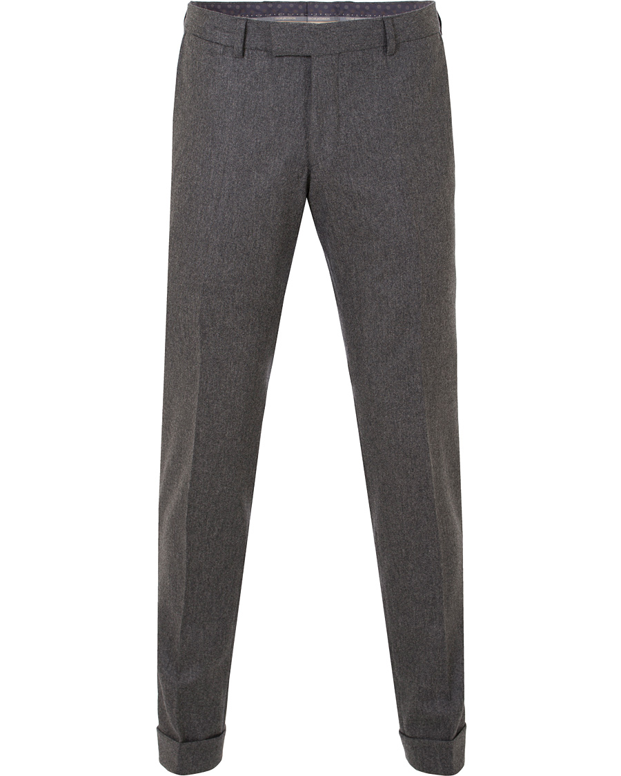 Herre | Bukser | Oscar Jacobson | Dean Turn Up Flannel Trousers Dark Grey