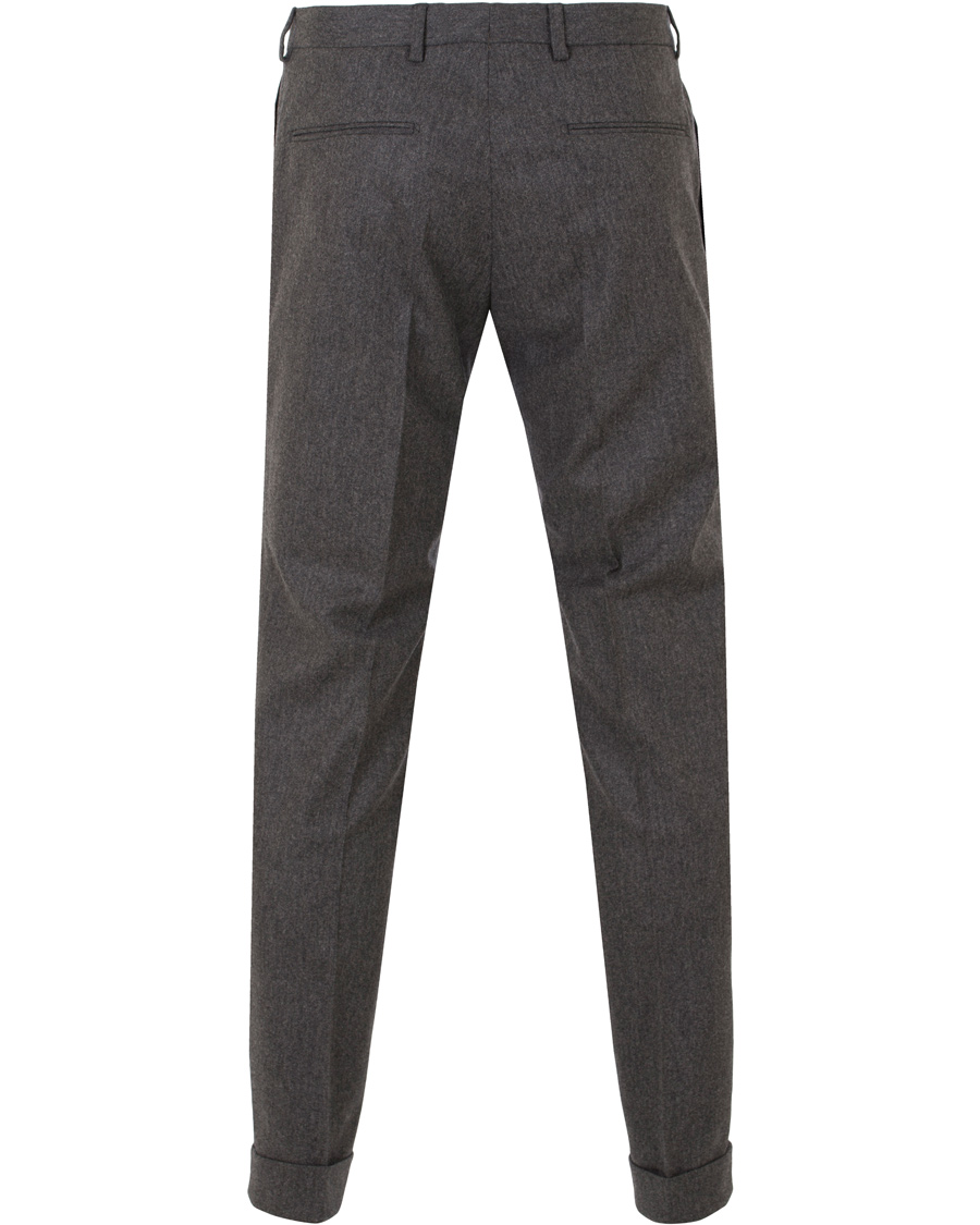 Herre | Bukser | Oscar Jacobson | Dean Turn Up Flannel Trousers Dark Grey