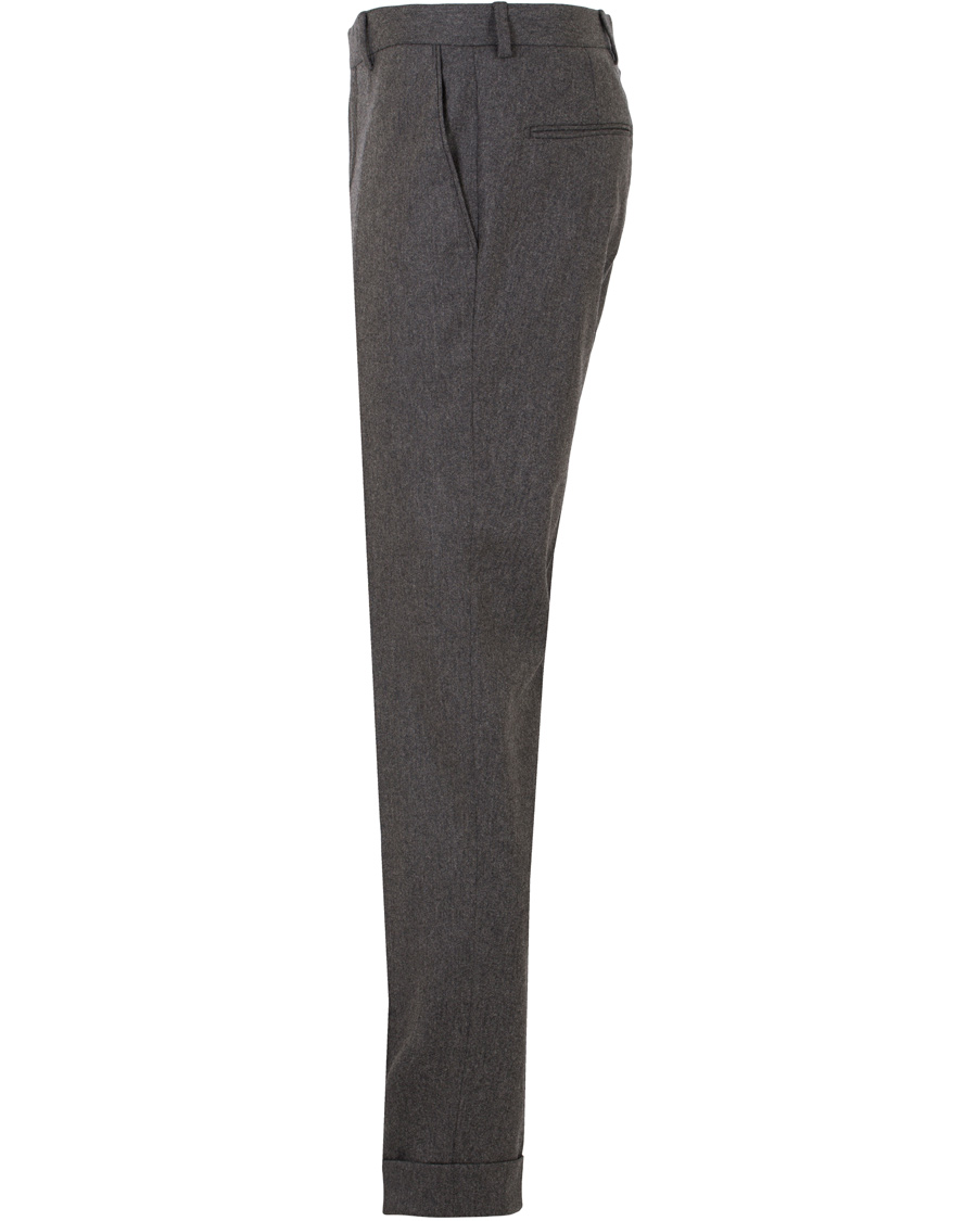 Herre | Bukser | Oscar Jacobson | Dean Turn Up Flannel Trousers Dark Grey