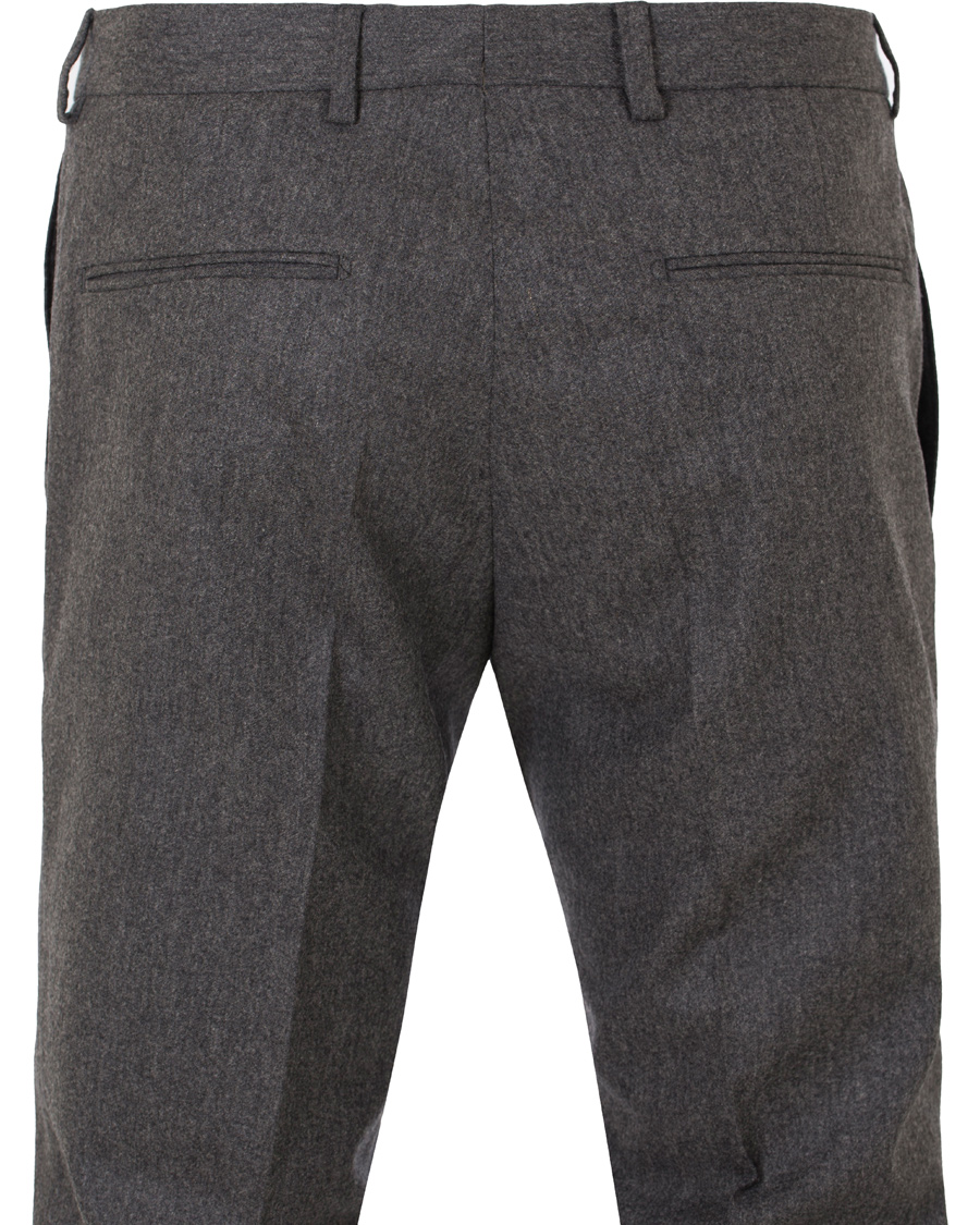 Herre | Bukser | Oscar Jacobson | Dean Turn Up Flannel Trousers Dark Grey