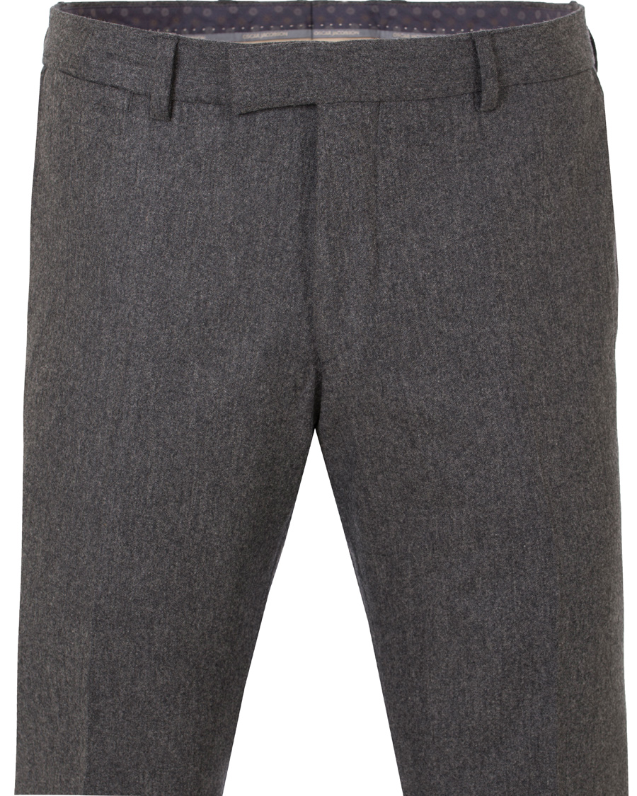 Herre | Bukser | Oscar Jacobson | Dean Turn Up Flannel Trousers Dark Grey