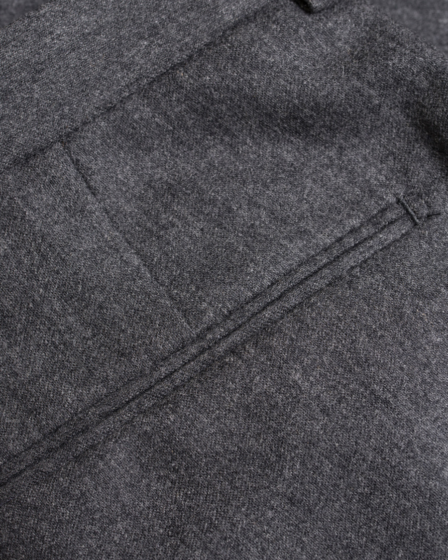 Herre | Bukser | Oscar Jacobson | Dean Turn Up Flannel Trousers Dark Grey