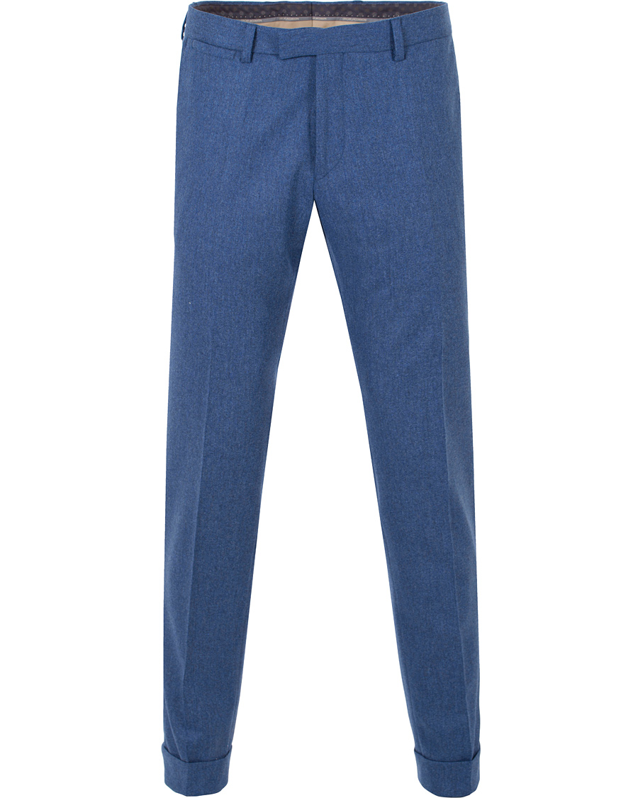 Herre | Bukser | Oscar Jacobson | Dean Turn Up Flannel Trousers Light Blue
