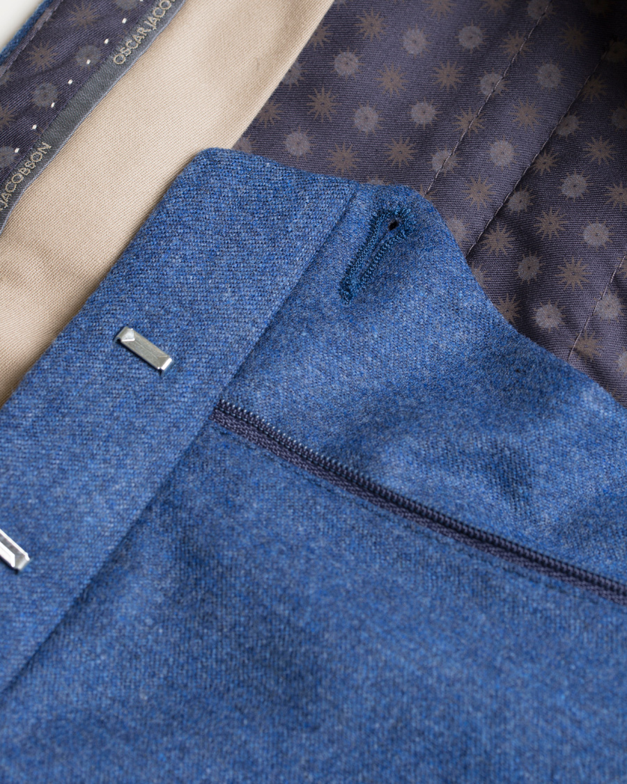 Herre | Bukser | Oscar Jacobson | Dean Turn Up Flannel Trousers Light Blue