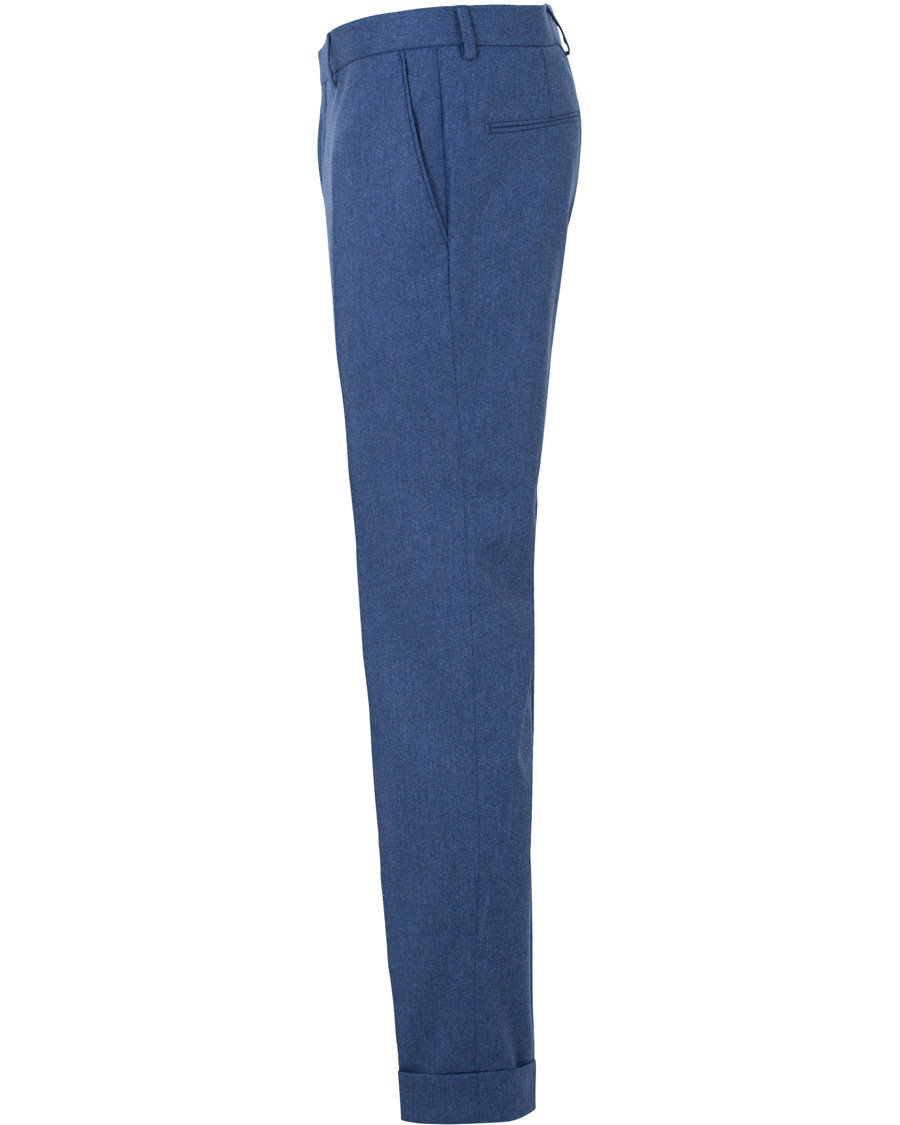 Herre | Bukser | Oscar Jacobson | Dean Turn Up Flannel Trousers Light Blue