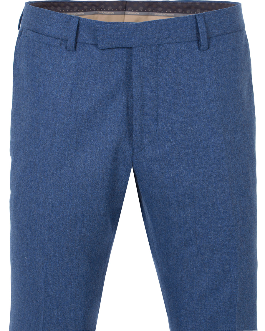 Herre | Bukser | Oscar Jacobson | Dean Turn Up Flannel Trousers Light Blue
