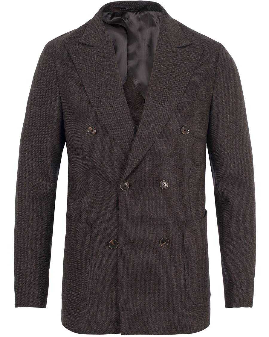 Herre | Dressjakker | Oscar Jacobson | Erik Double Breasted Super 120's Blazer Dark Brown