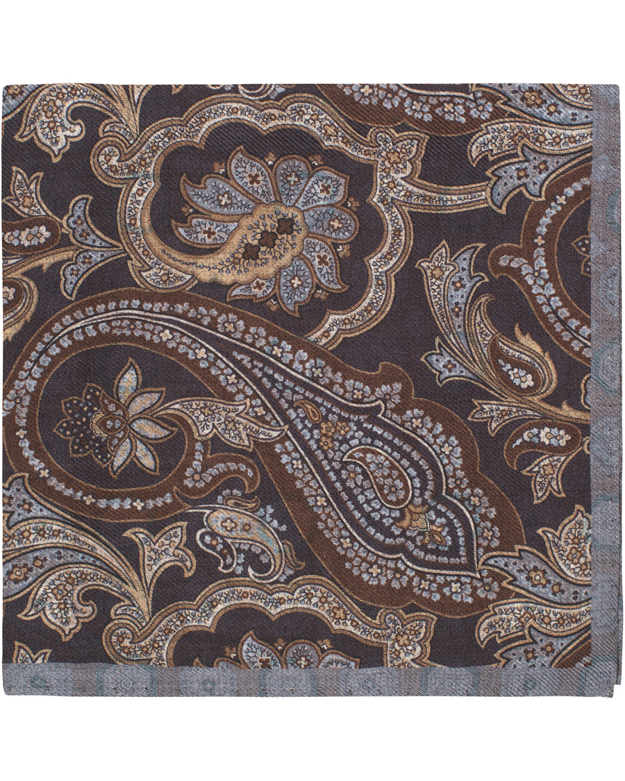 Herre | Oscar Jacobson Twofaced Paisley/Medallion Pocket Square Brown/Blue | Oscar Jacobson | Twofaced Paisley/Medallion Pocket Square Brown/Blue
