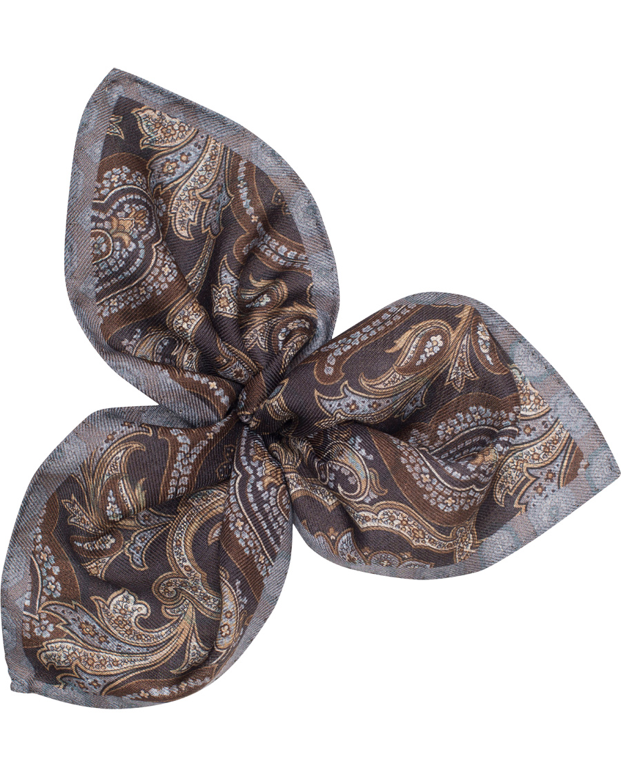 Herre | Oscar Jacobson Twofaced Paisley/Medallion Pocket Square Brown/Blue | Oscar Jacobson | Twofaced Paisley/Medallion Pocket Square Brown/Blue