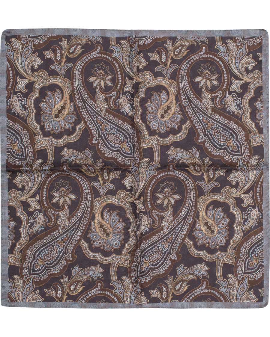 Herre | Oscar Jacobson Twofaced Paisley/Medallion Pocket Square Brown/Blue | Oscar Jacobson | Twofaced Paisley/Medallion Pocket Square Brown/Blue