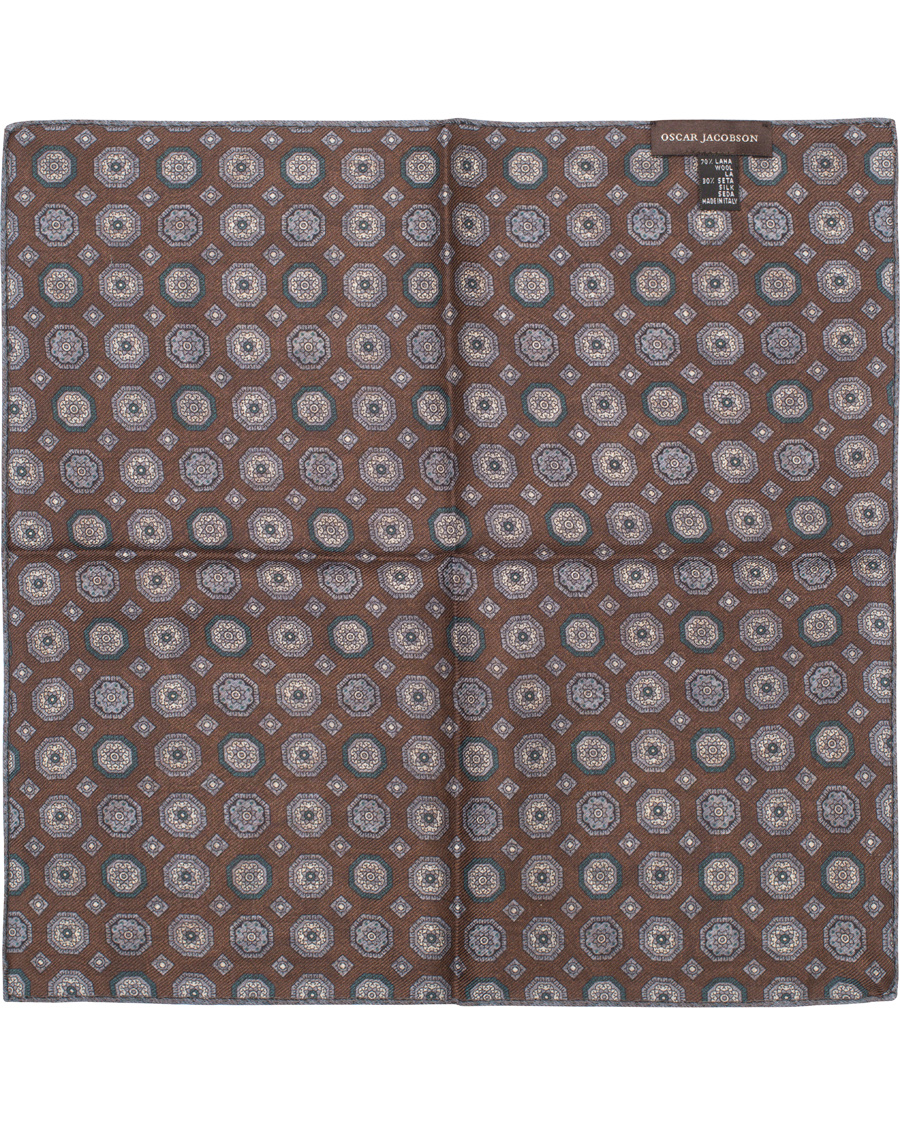 Herre | Oscar Jacobson Twofaced Paisley/Medallion Pocket Square Brown/Blue | Oscar Jacobson | Twofaced Paisley/Medallion Pocket Square Brown/Blue