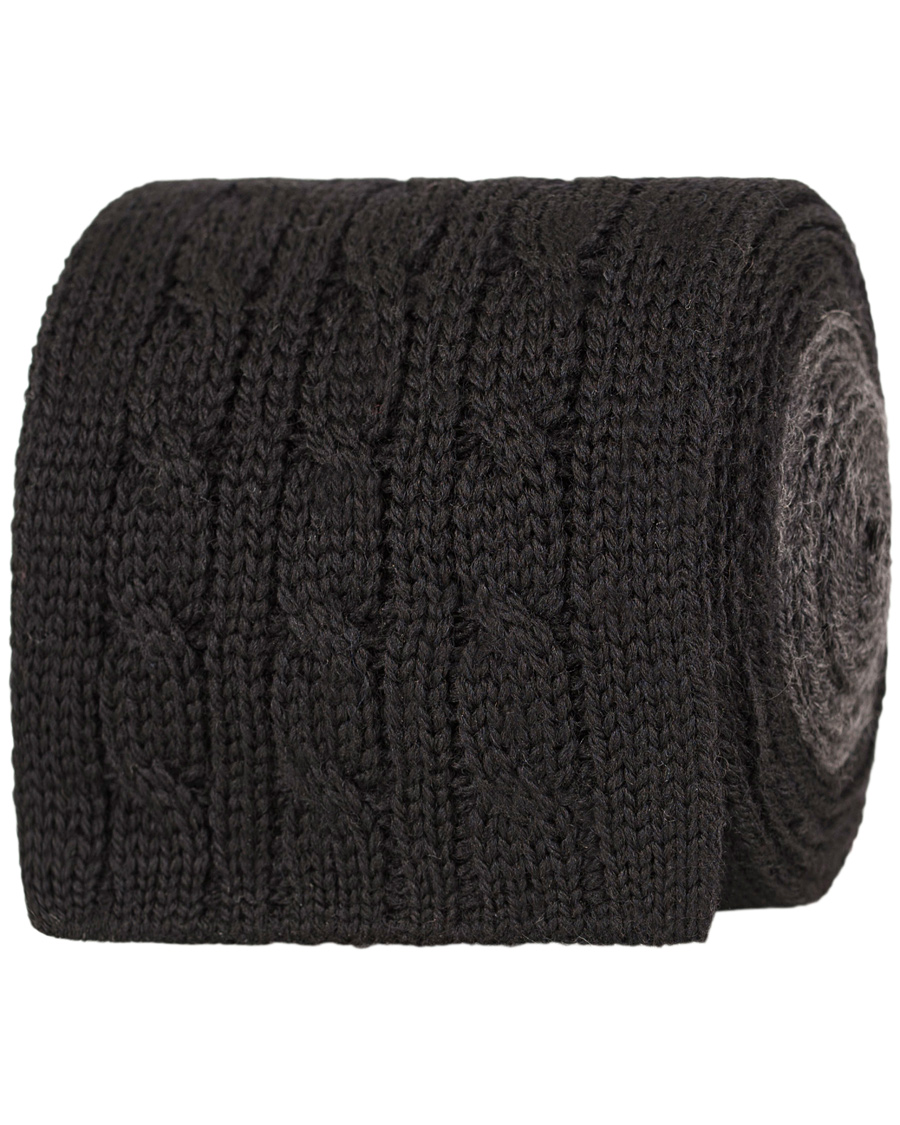 Herre | Oscar Jacobson Cable Knitted 7 cm Tie Black/Grey | Oscar Jacobson | Cable Knitted 7 cm Tie Black/Grey