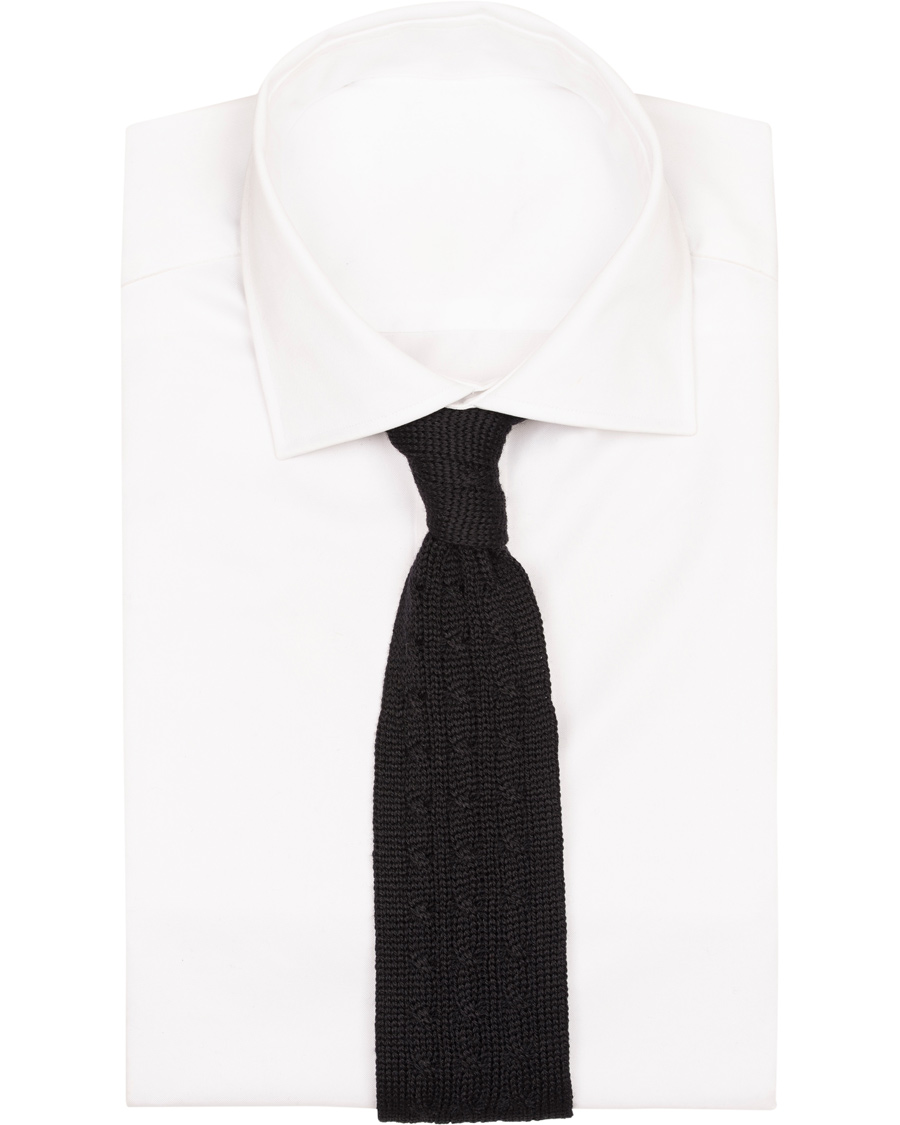 Herre | Oscar Jacobson Cable Knitted 7 cm Tie Black/Grey | Oscar Jacobson | Cable Knitted 7 cm Tie Black/Grey