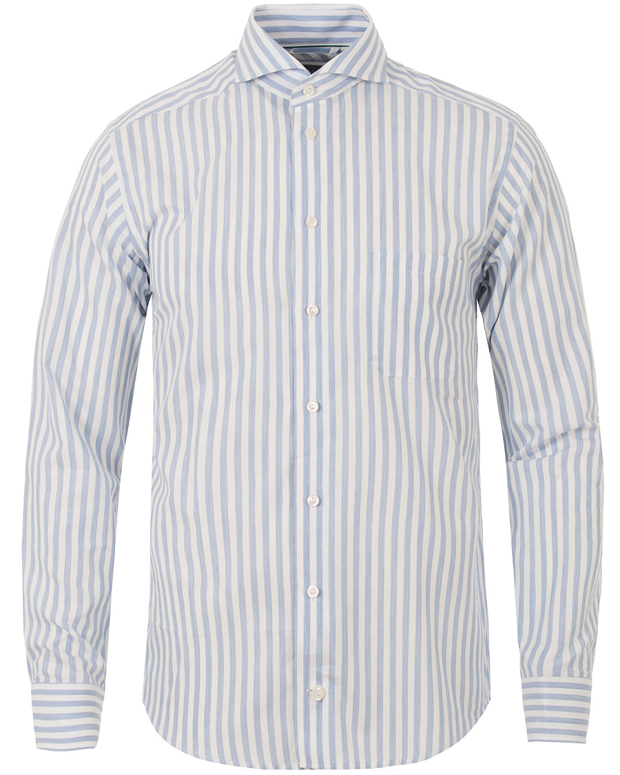 Herre | Skjorter | Eton | Slim Fit Green Ribbon Flannel Stripe Shirt Blue/White