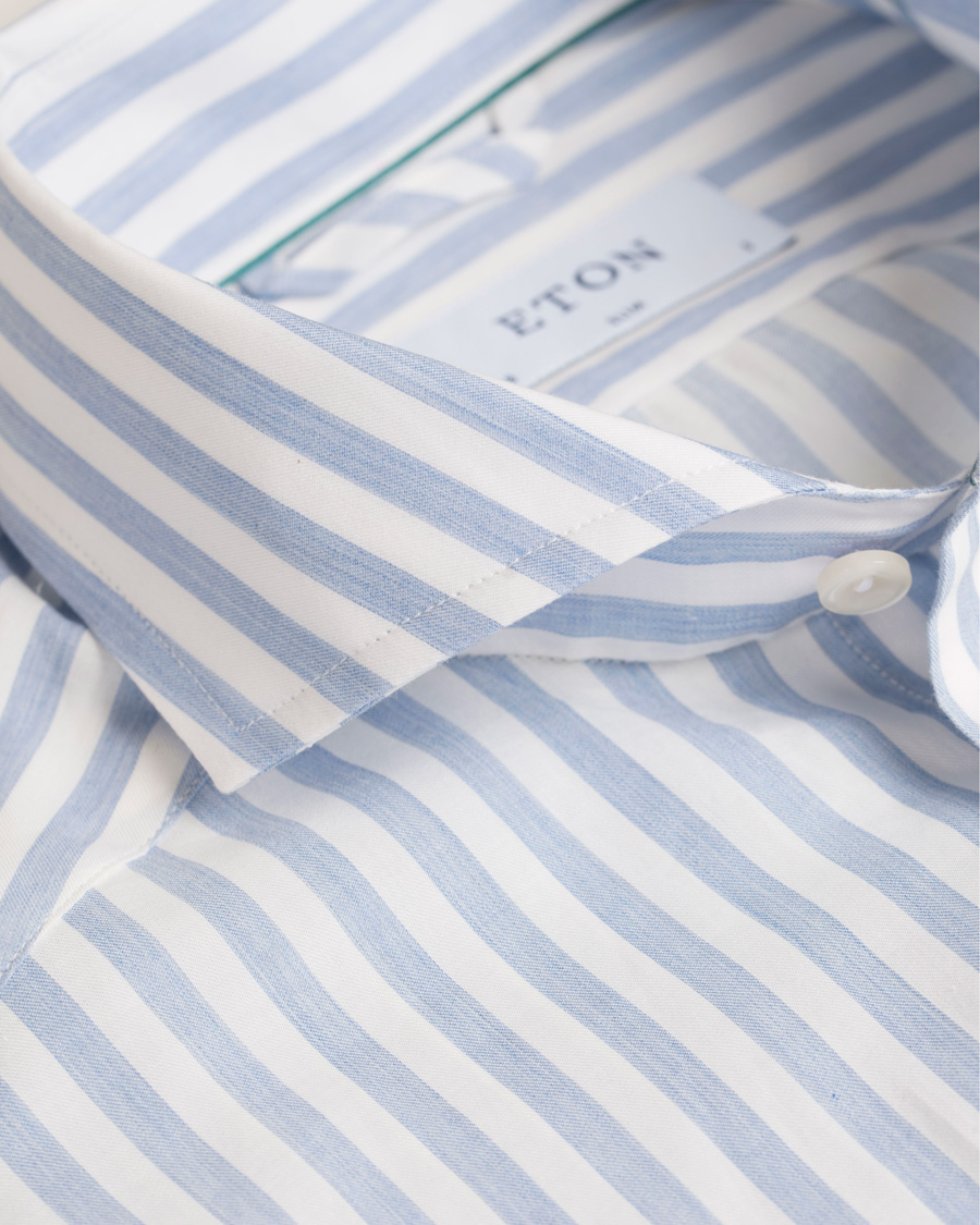 Herre | Skjorter | Eton | Slim Fit Green Ribbon Flannel Stripe Shirt Blue/White