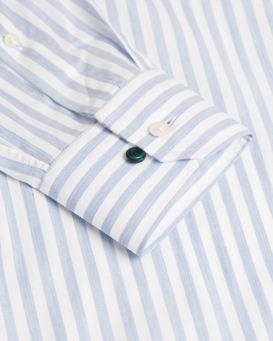 Herre | Skjorter | Eton | Slim Fit Green Ribbon Flannel Stripe Shirt Blue/White