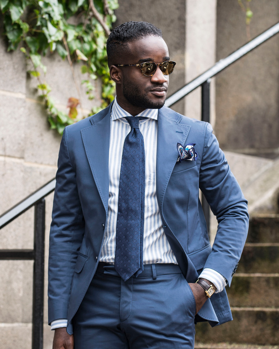 Herre | Skjorter | Eton | Slim Fit Green Ribbon Flannel Stripe Shirt Blue/White