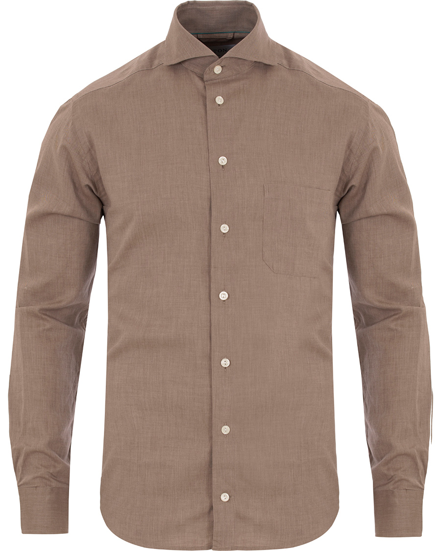 Herre | Skjorter | Eton | Slim Fit Green Ribbon Flannel Shirt Light Brown