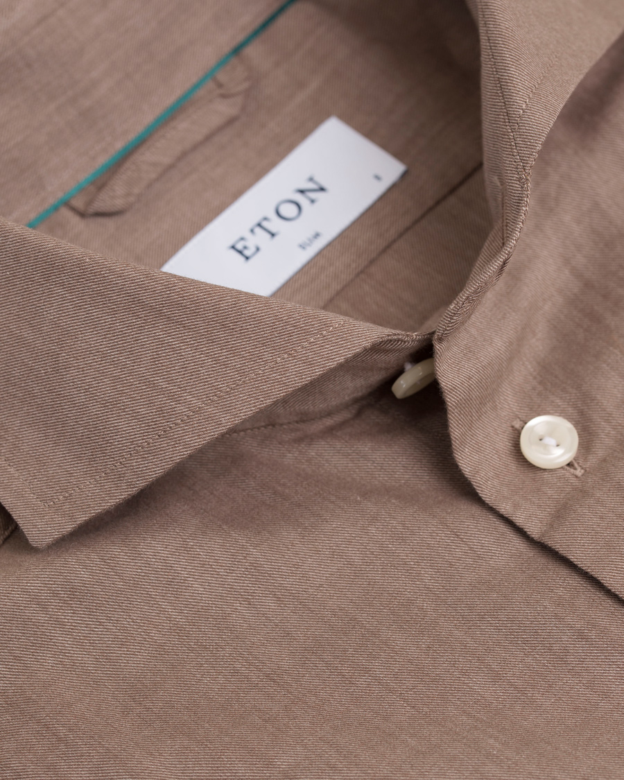 Herre | Skjorter | Eton | Slim Fit Green Ribbon Flannel Shirt Light Brown