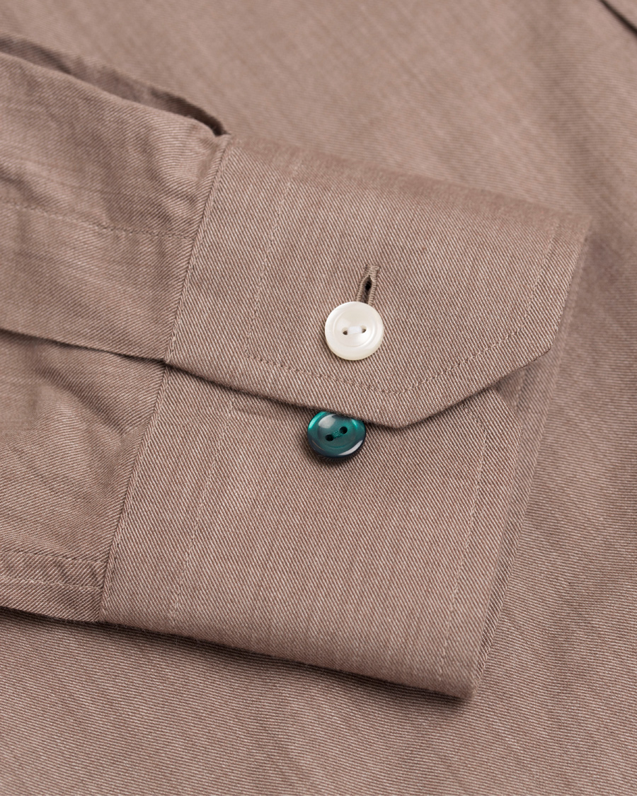 Herre | Skjorter | Eton | Slim Fit Green Ribbon Flannel Shirt Light Brown