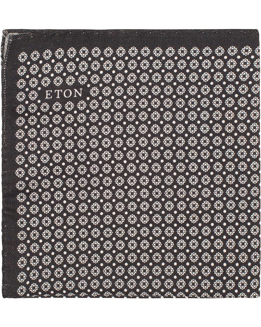 Herre | Eton Medallion Wool/Silk Pocket Sqaure Black | Eton | Medallion Wool/Silk Pocket Sqaure Black