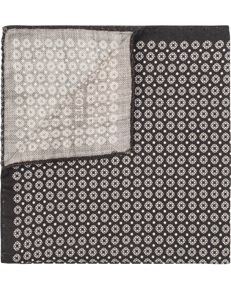 Herre | Eton Medallion Wool/Silk Pocket Sqaure Black | Eton | Medallion Wool/Silk Pocket Sqaure Black