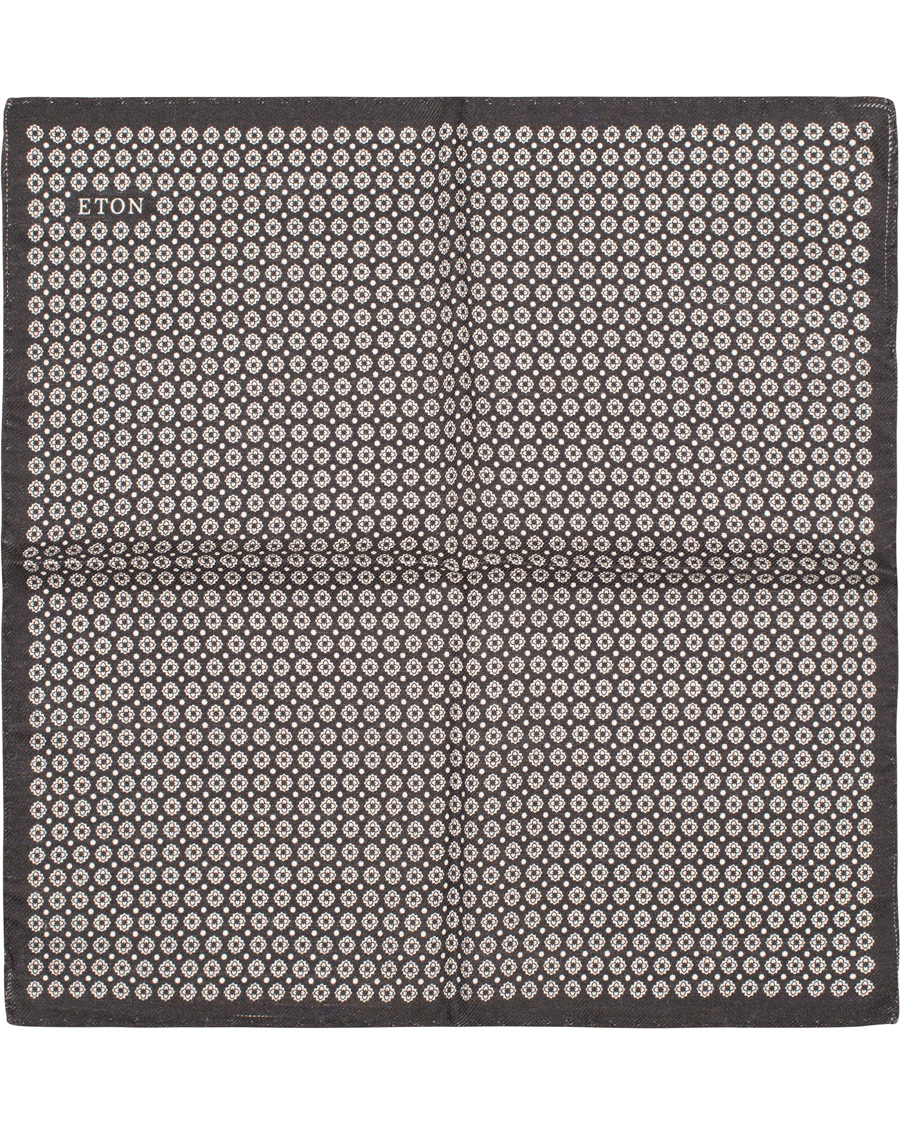 Herre | Eton Medallion Wool/Silk Pocket Sqaure Black | Eton | Medallion Wool/Silk Pocket Sqaure Black