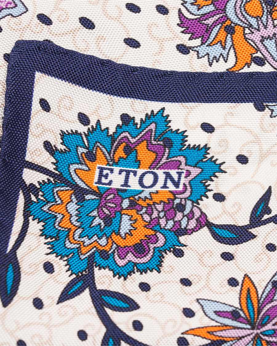 Herre | Eton Big Flower Silk Pocket Square White/Blue | Eton | Big Flower Silk Pocket Square White/Blue