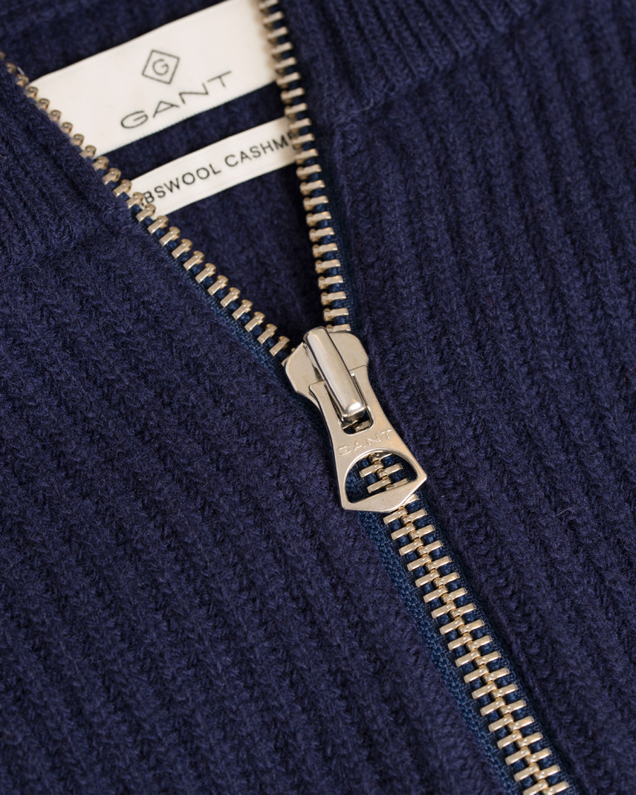 Herre | Gensere | GANT Diamond G | Lambswool/Cashmere Zip Trough Luminary Navy