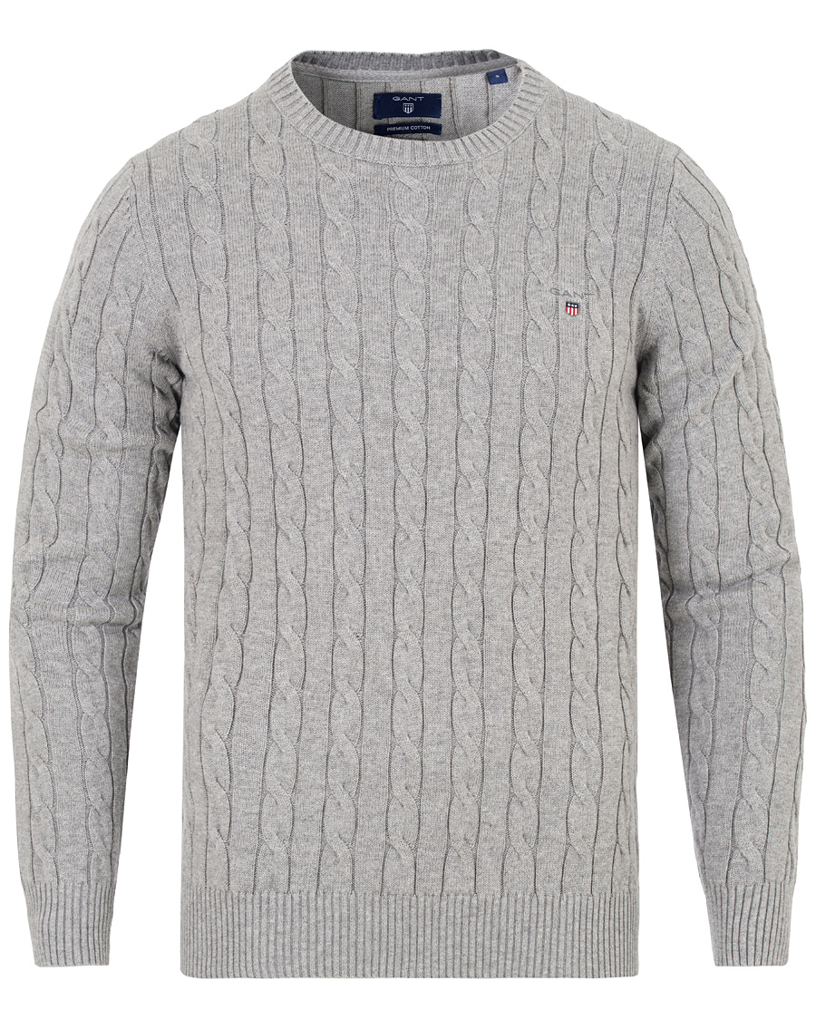 Herre | Gensere | GANT | Cotton Cable Crew Pullover Grey Melange