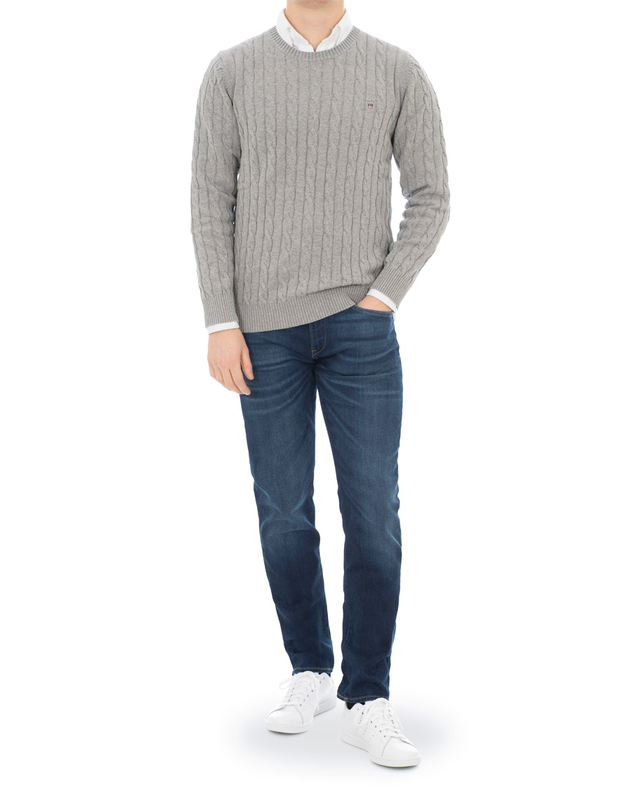 Herre | Gensere | GANT | Cotton Cable Crew Pullover Grey Melange