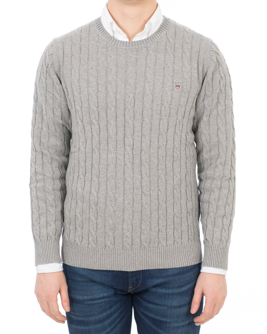 Herre | Gensere | GANT | Cotton Cable Crew Pullover Grey Melange