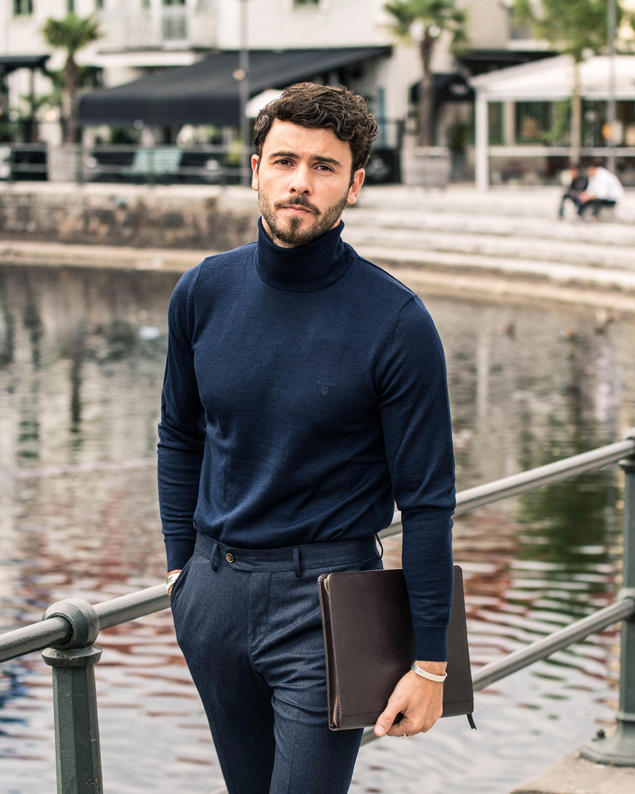 Herre | Gensere | GANT | Fine Merino Wool Turtleneck Marine