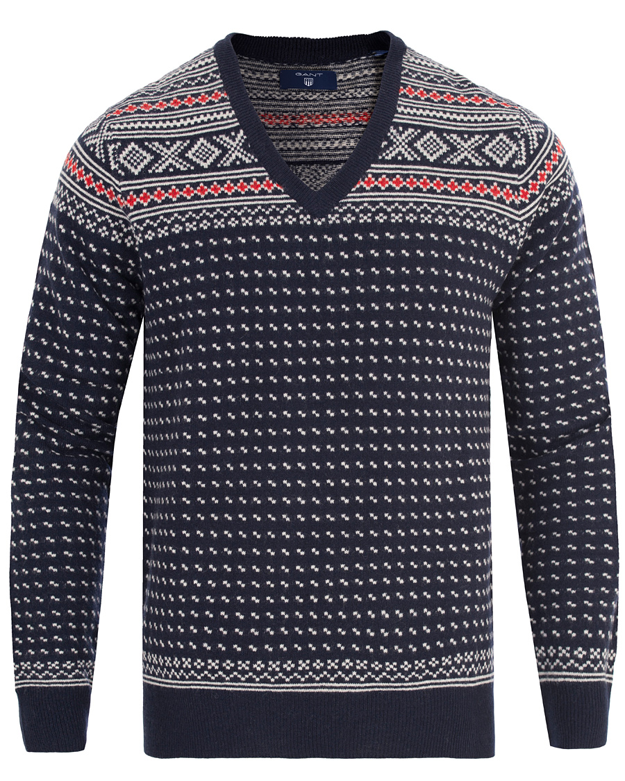 Herre | Gensere | GANT | Christmas Fairisle V-Neck Marine