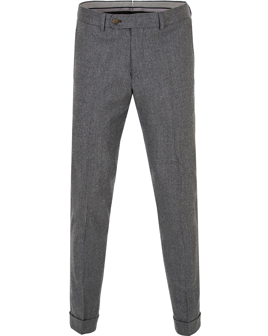 Herre | Bukser | Morris Heritage | Fred Light Flannel Turn Up Super 120 Trousers Light Grey