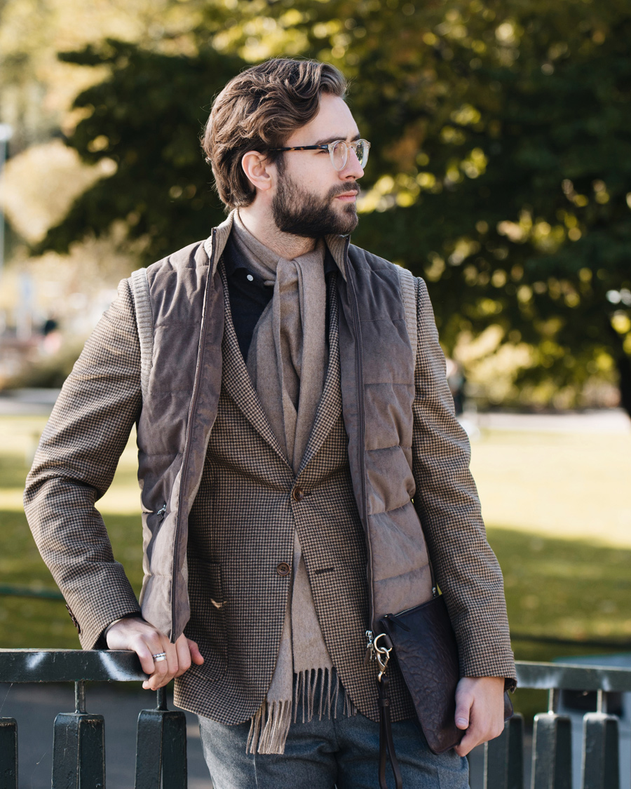 Herre | Dressjakker | Morris Heritage | Keith Light Flannel Houndstooth Blazer Brown