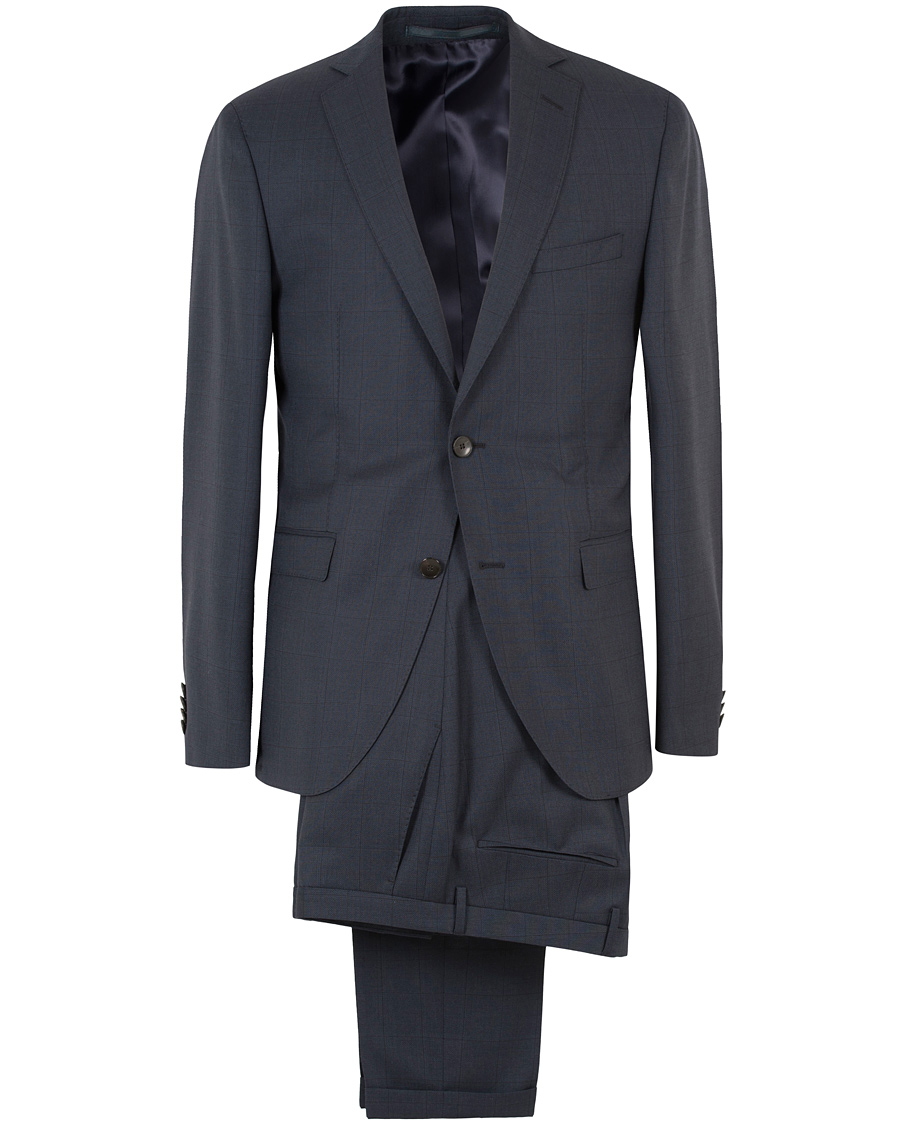 Herre | Dresser | BOSS BLACK | BOSS Reyno/Wave Windowpane Super 120 Wool Suit Dark Blue