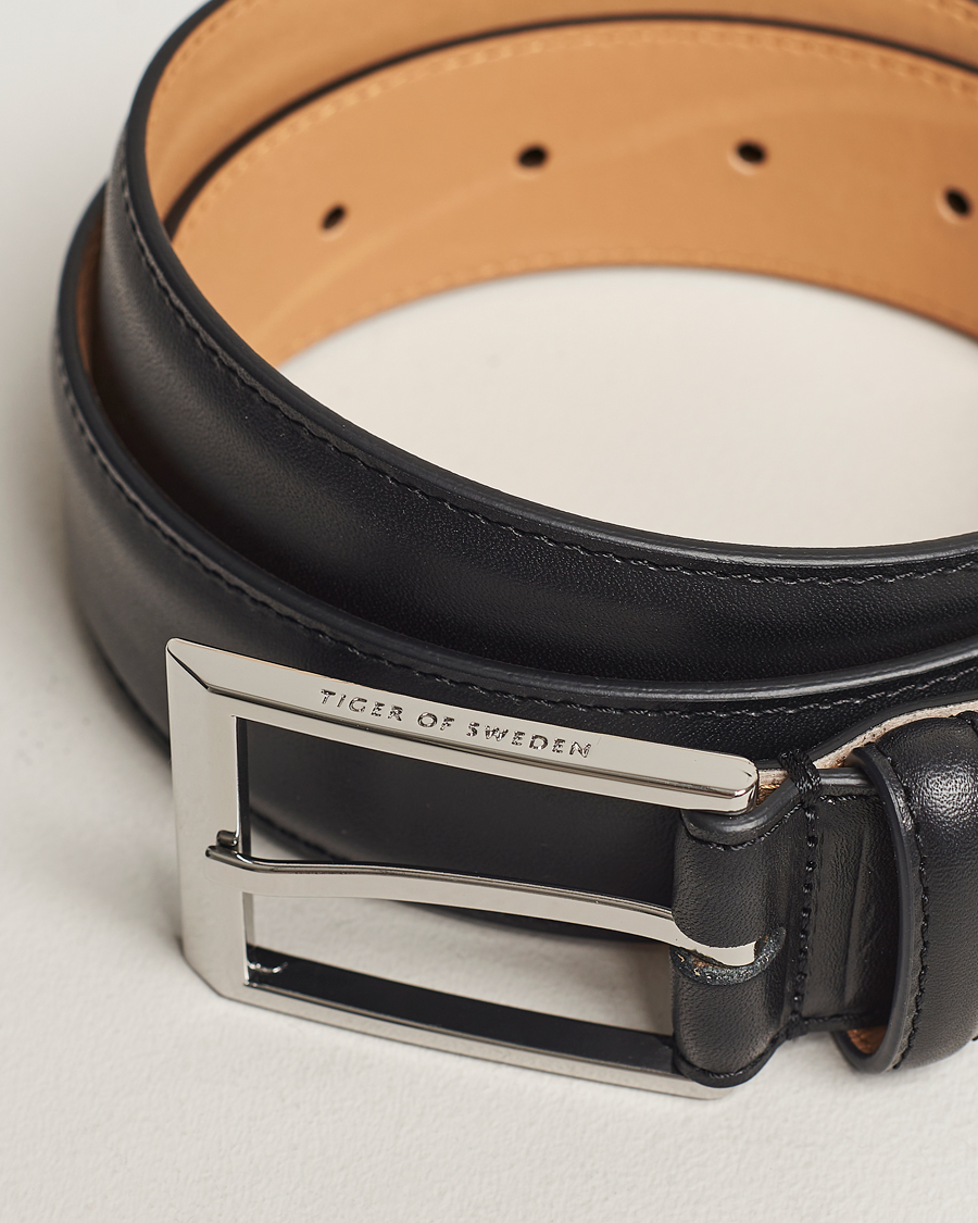 Herre | Umønstrede belter | Tiger of Sweden | Helmi Leather 3,5 cm Belt Black
