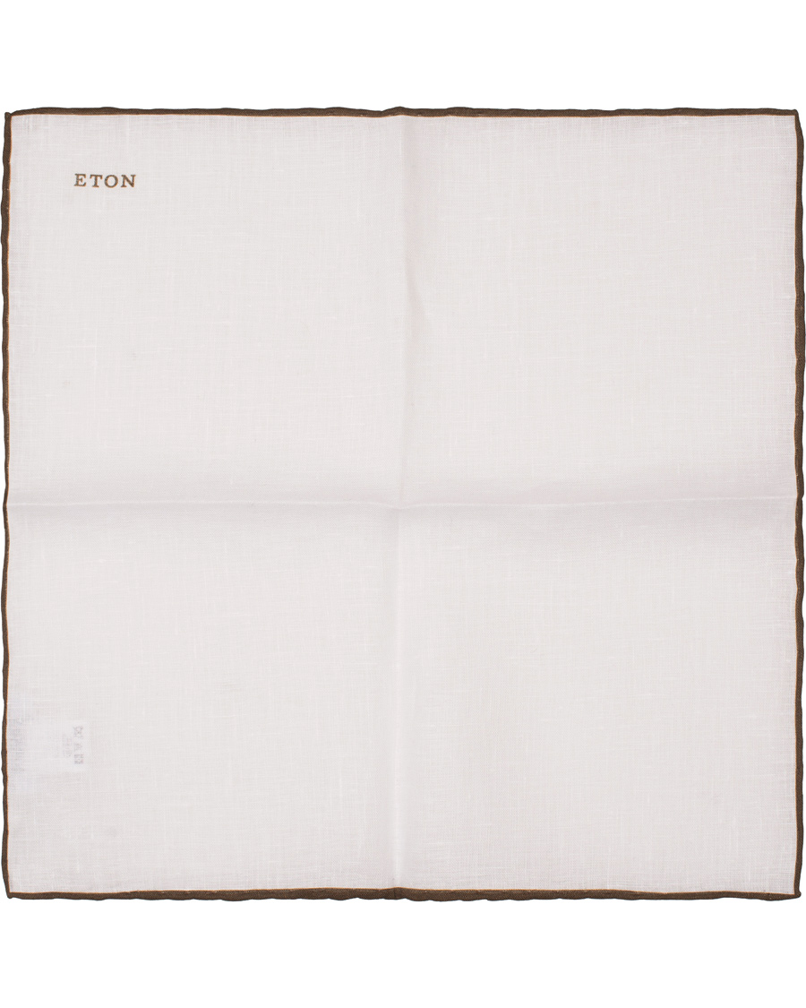 Herre | Eton Linen Hand Rolled Edge Pocket Square White/Brown | Eton | Linen Hand Rolled Edge Pocket Square White/Brown
