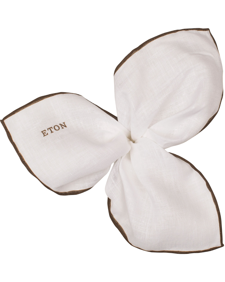 Herre | Eton Linen Hand Rolled Edge Pocket Square White/Brown | Eton | Linen Hand Rolled Edge Pocket Square White/Brown