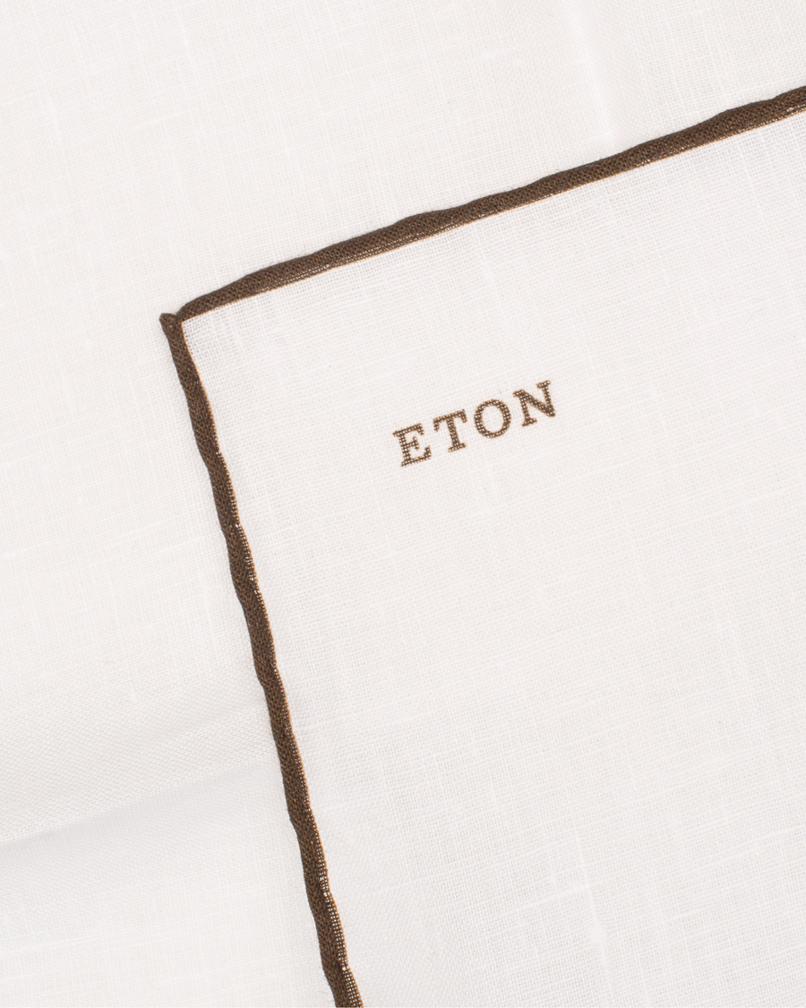 Herre | Eton Linen Hand Rolled Edge Pocket Square White/Brown | Eton | Linen Hand Rolled Edge Pocket Square White/Brown