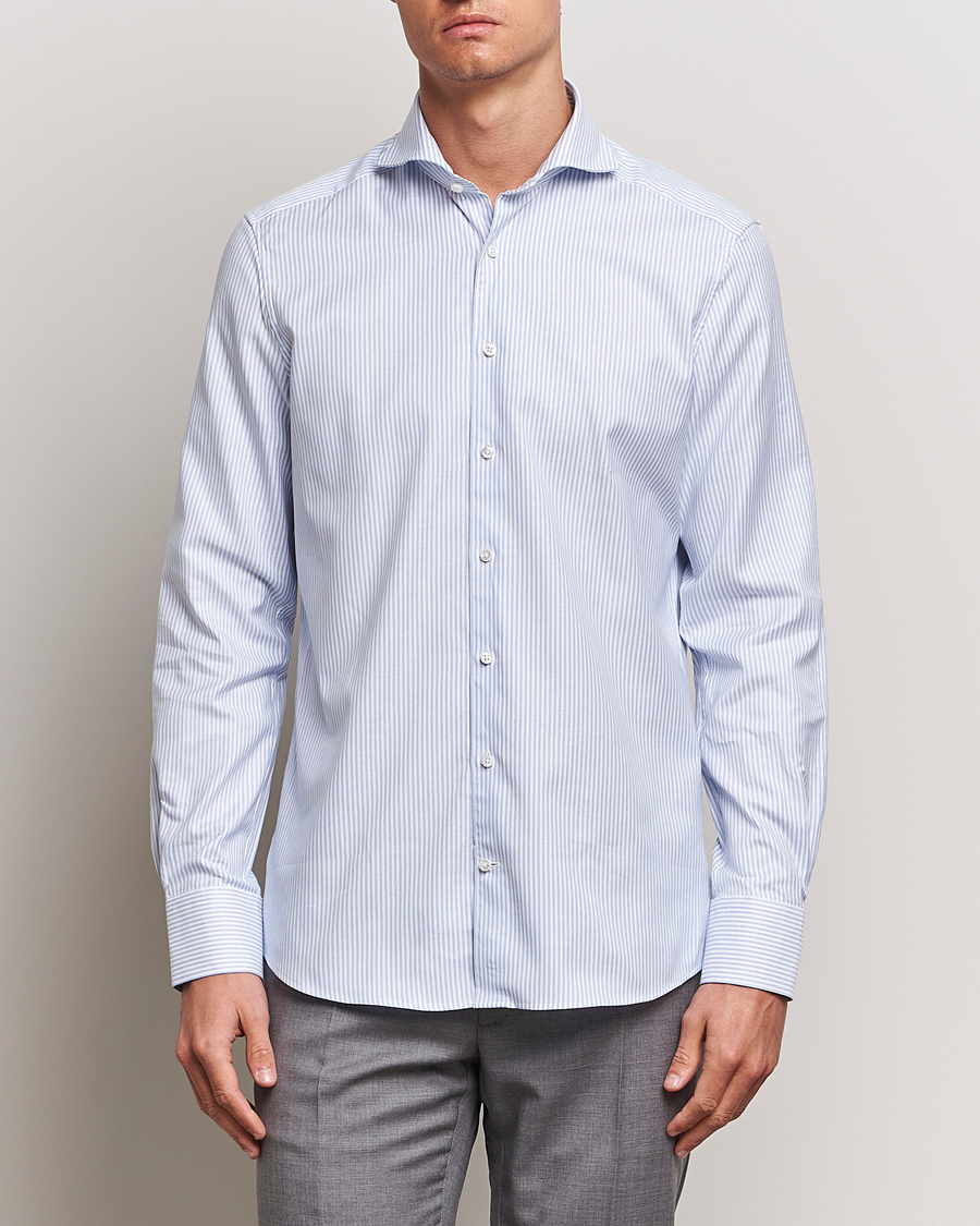 Herre | Skjorter | Stenströms | 1899 Slimline Supima Cotton Striped Shirt White/Blue