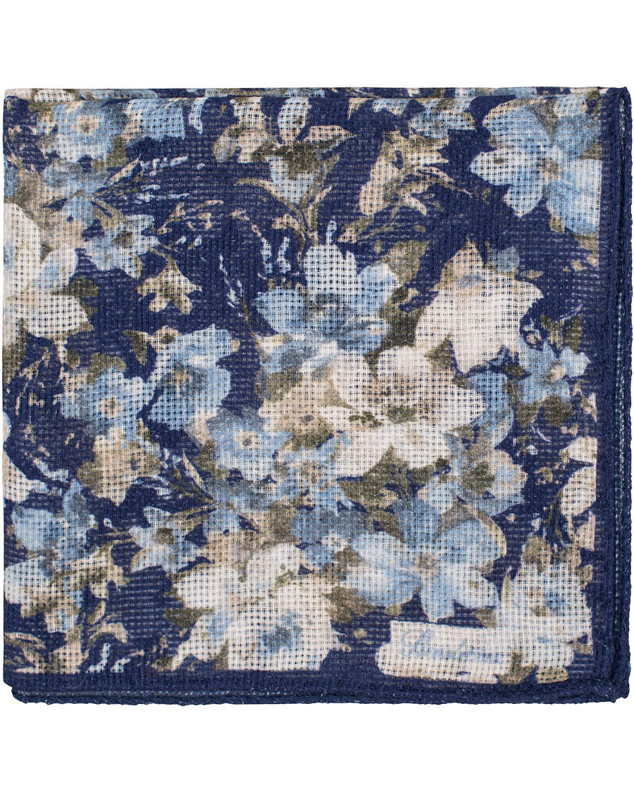 Herre | Stenströms Printed Flower Cotton Pocket Square Blue | Stenströms | Printed Flower Cotton Pocket Square Blue