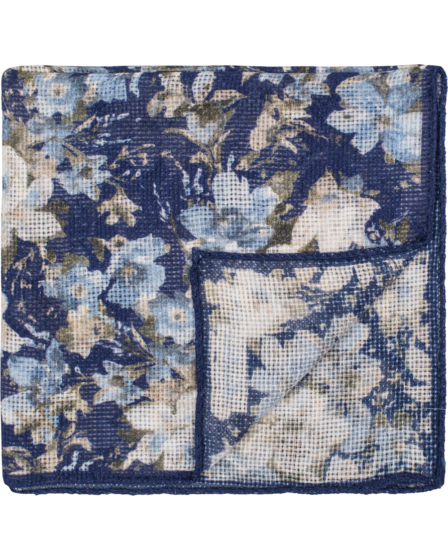 Herre | Stenströms Printed Flower Cotton Pocket Square Blue | Stenströms | Printed Flower Cotton Pocket Square Blue